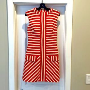 Karen Millen tangerine and cream striped a-line mini dress size 6
